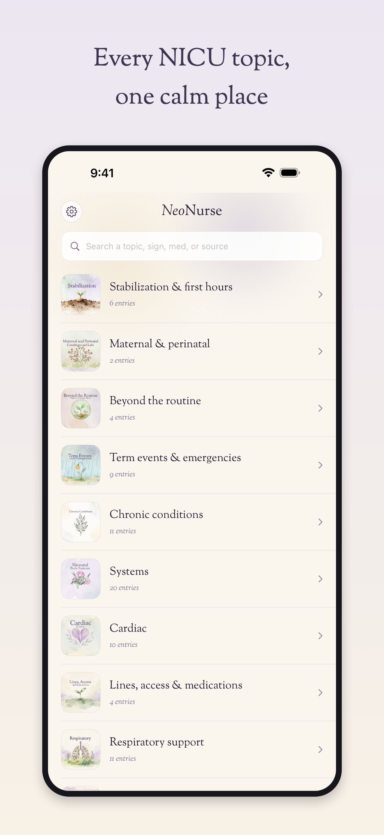 NeoNurse home screen