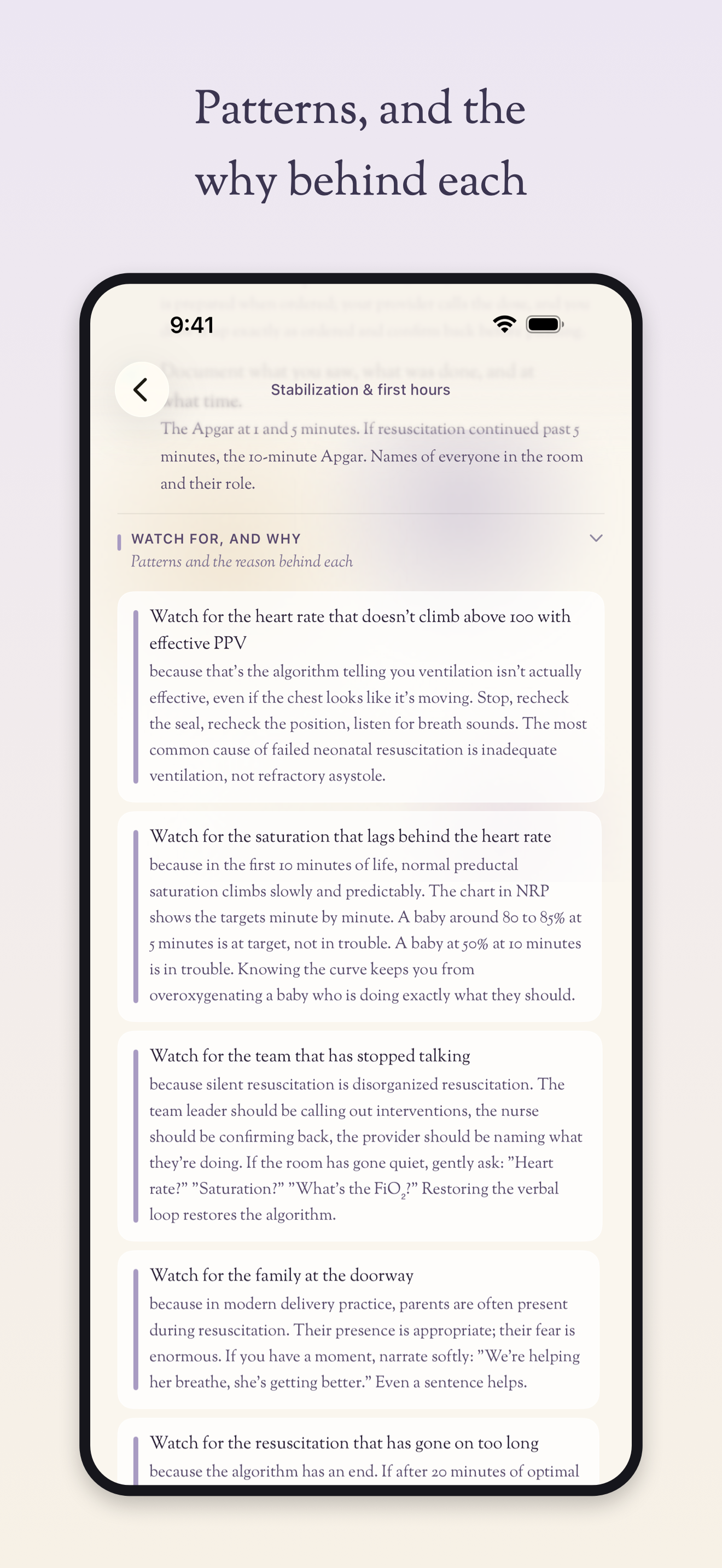 Patterns, and the why behind each: NeoNurse watch-for guidance